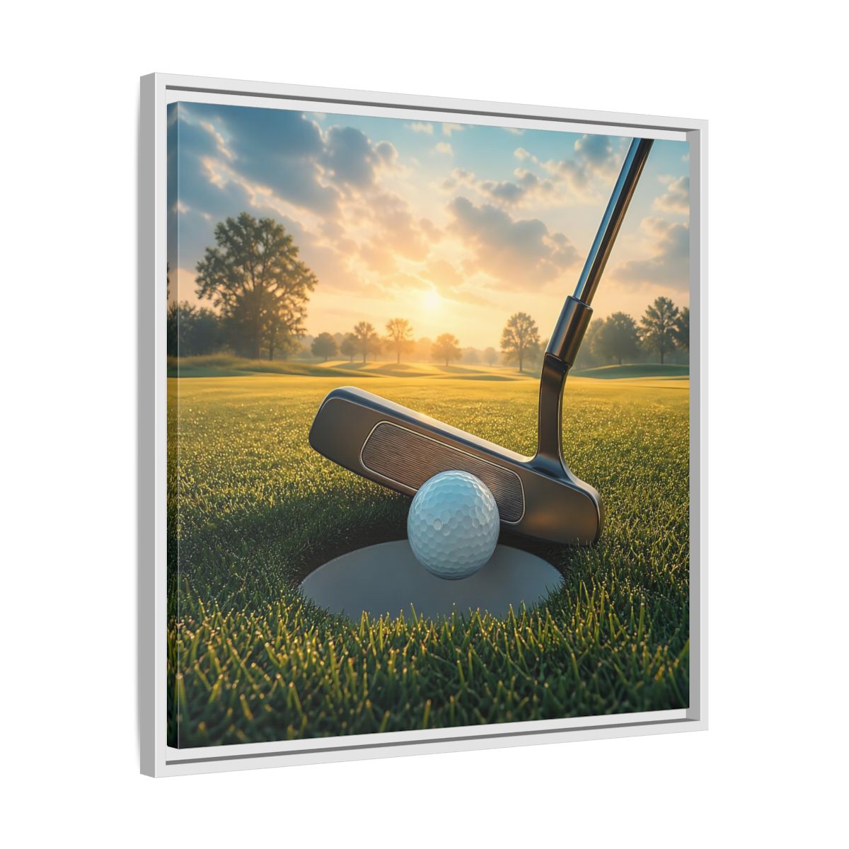 Side Mockup 26. Sports Golf Ball Golf Green shown as framed canvas print