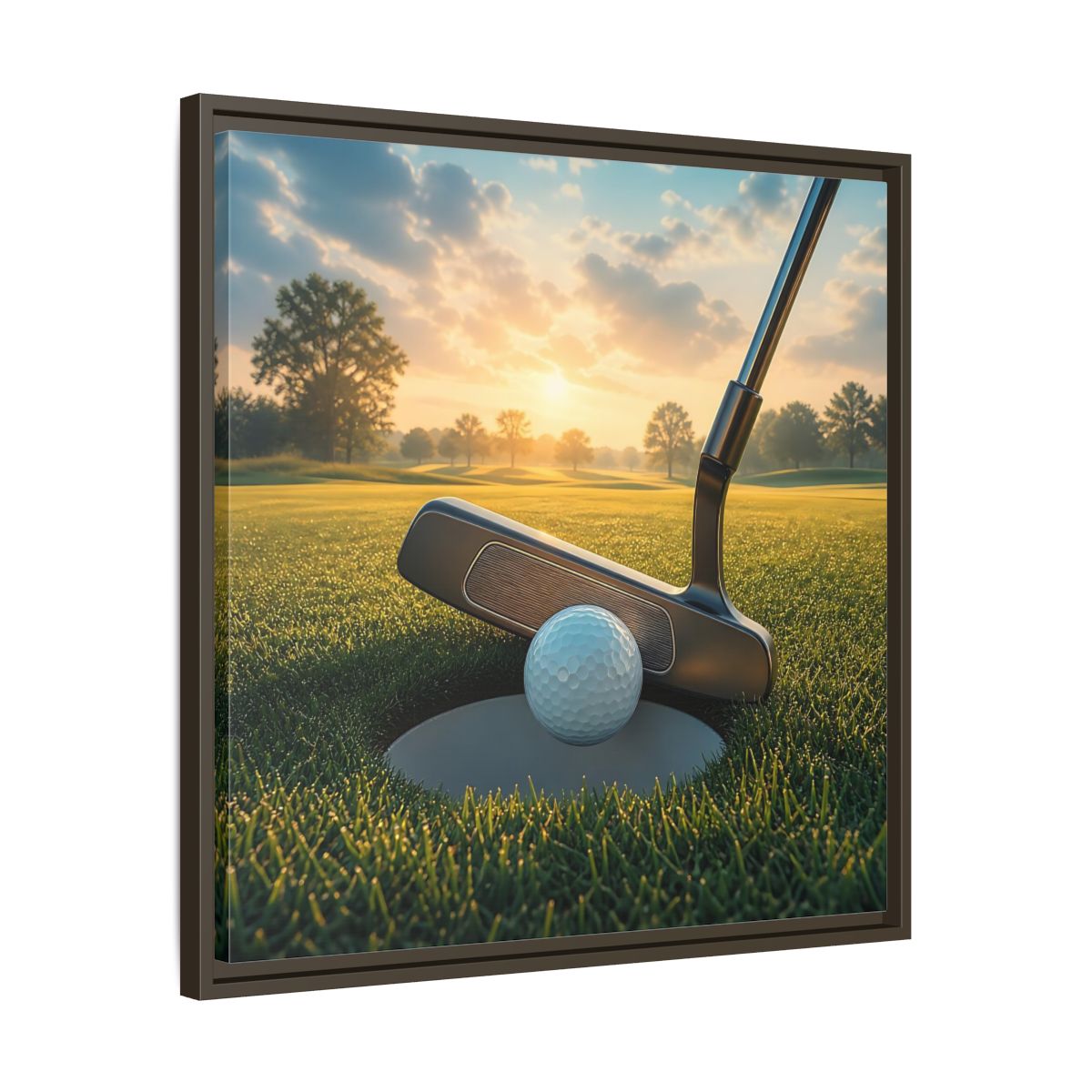 Side Mockup 27. Sports Golf Ball Golf Green shown as framed canvas print