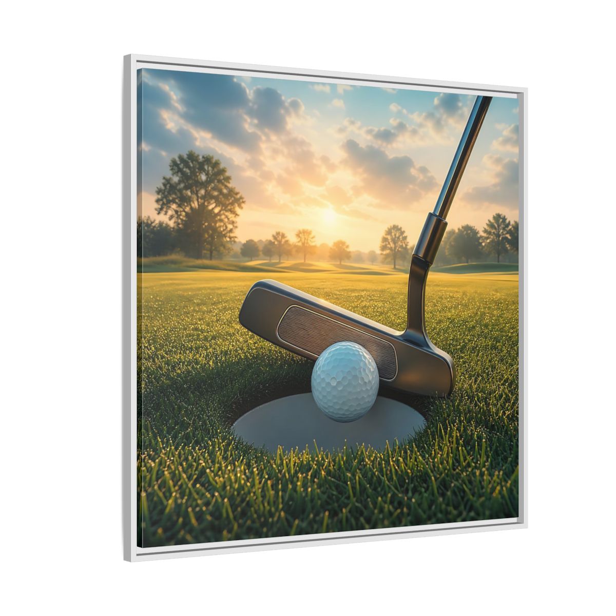 Side Mockup 4. Sports Golf Ball Golf Green shown as framed canvas print