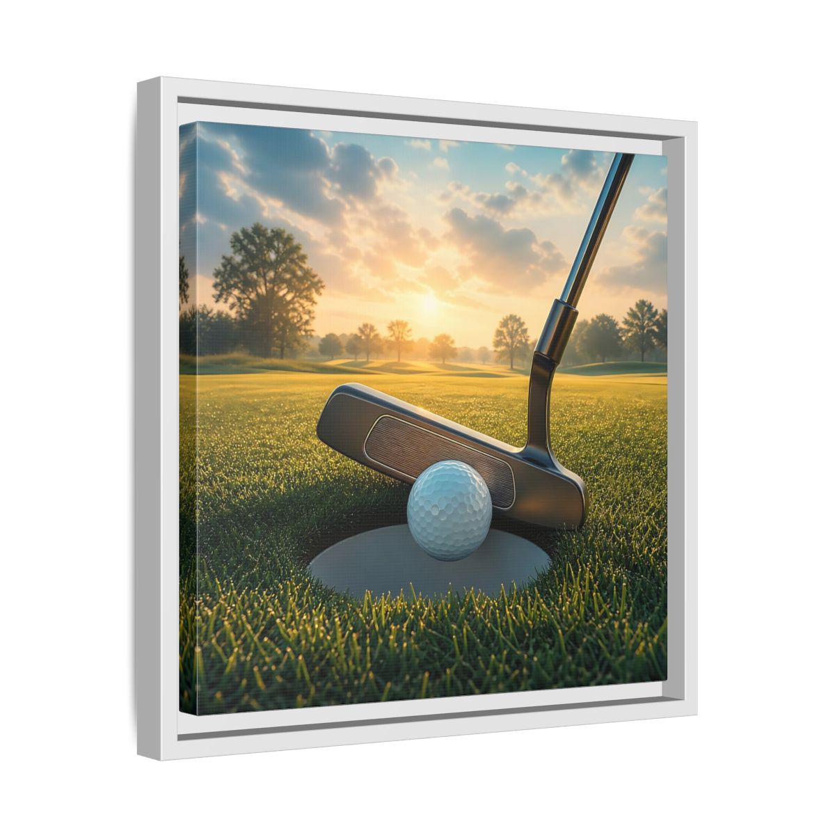 Side Mockup 28. Sports Golf Ball Golf Green shown as framed canvas print