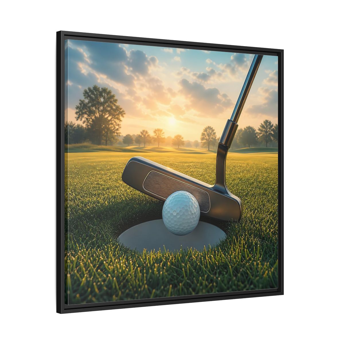 Side Mockup 30. Sports Golf Ball Golf Green shown as framed canvas print