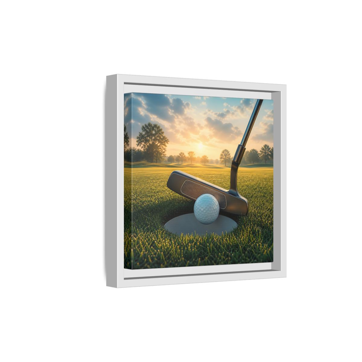 Side Mockup 19. Sports Golf Ball Golf Green shown as framed canvas print