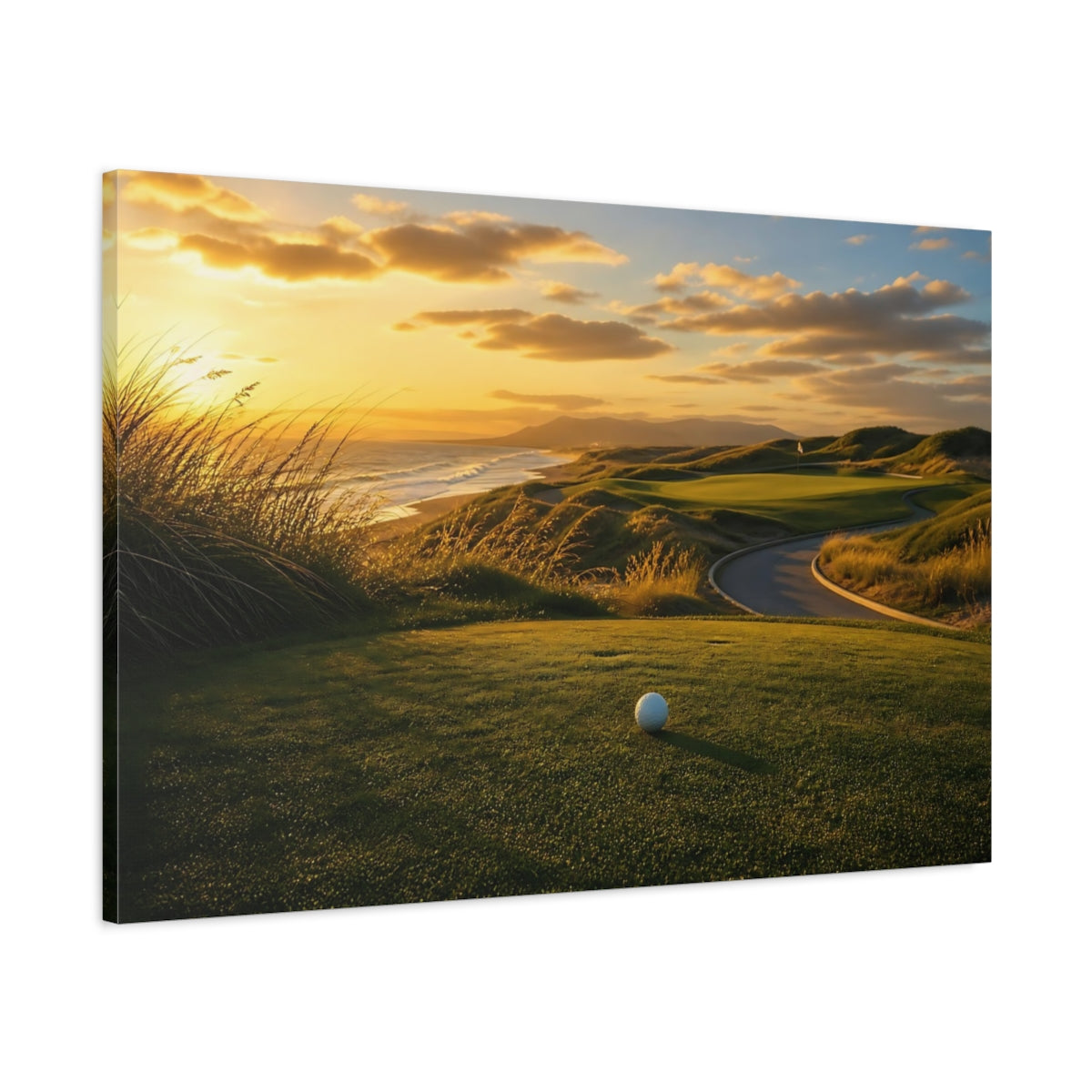 Main Mockup. Sports Golf Course Coastal Golf Sunset shown as canvas print