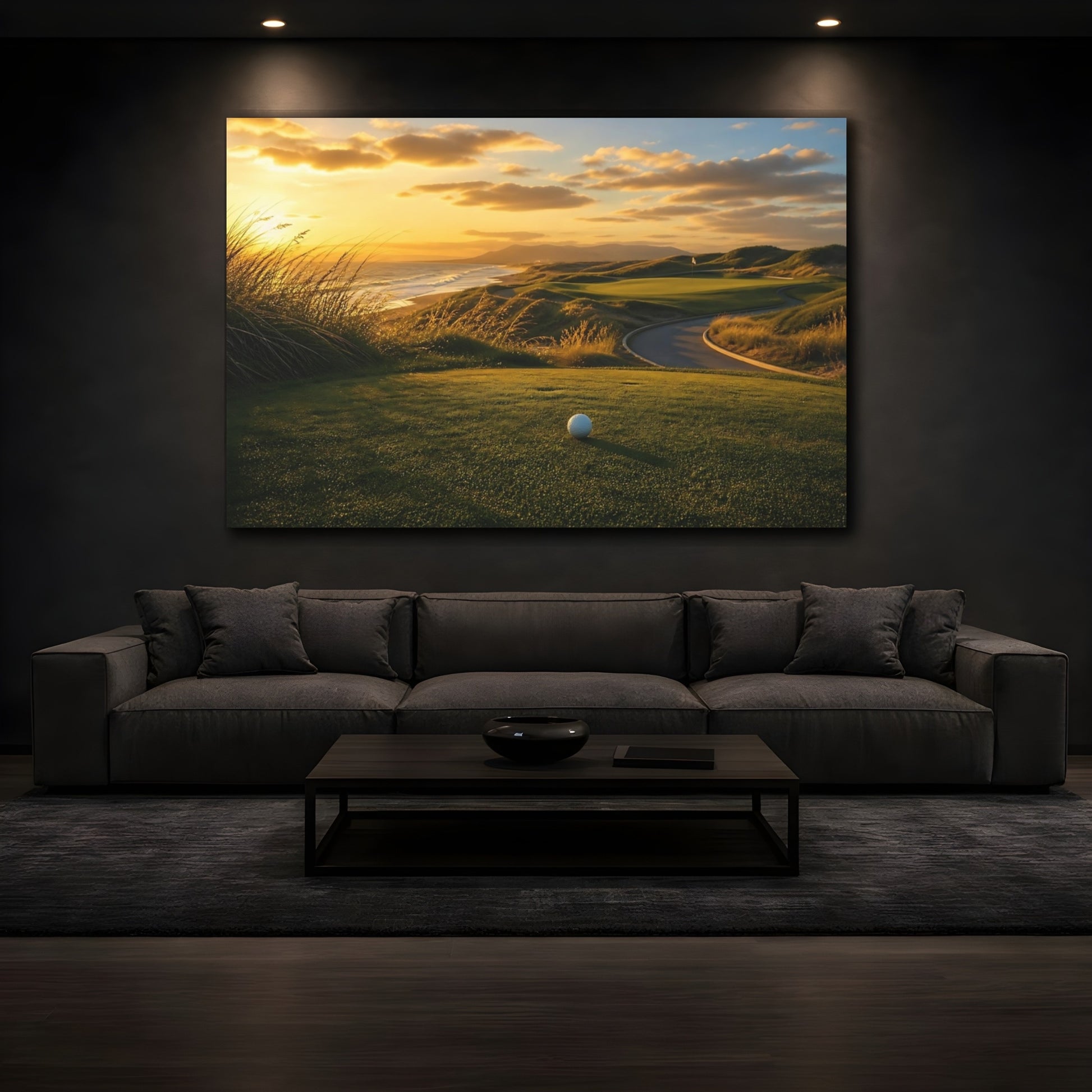 Mockup 3. Sports Golf Course Coastal Golf Sunset shown as canvas print