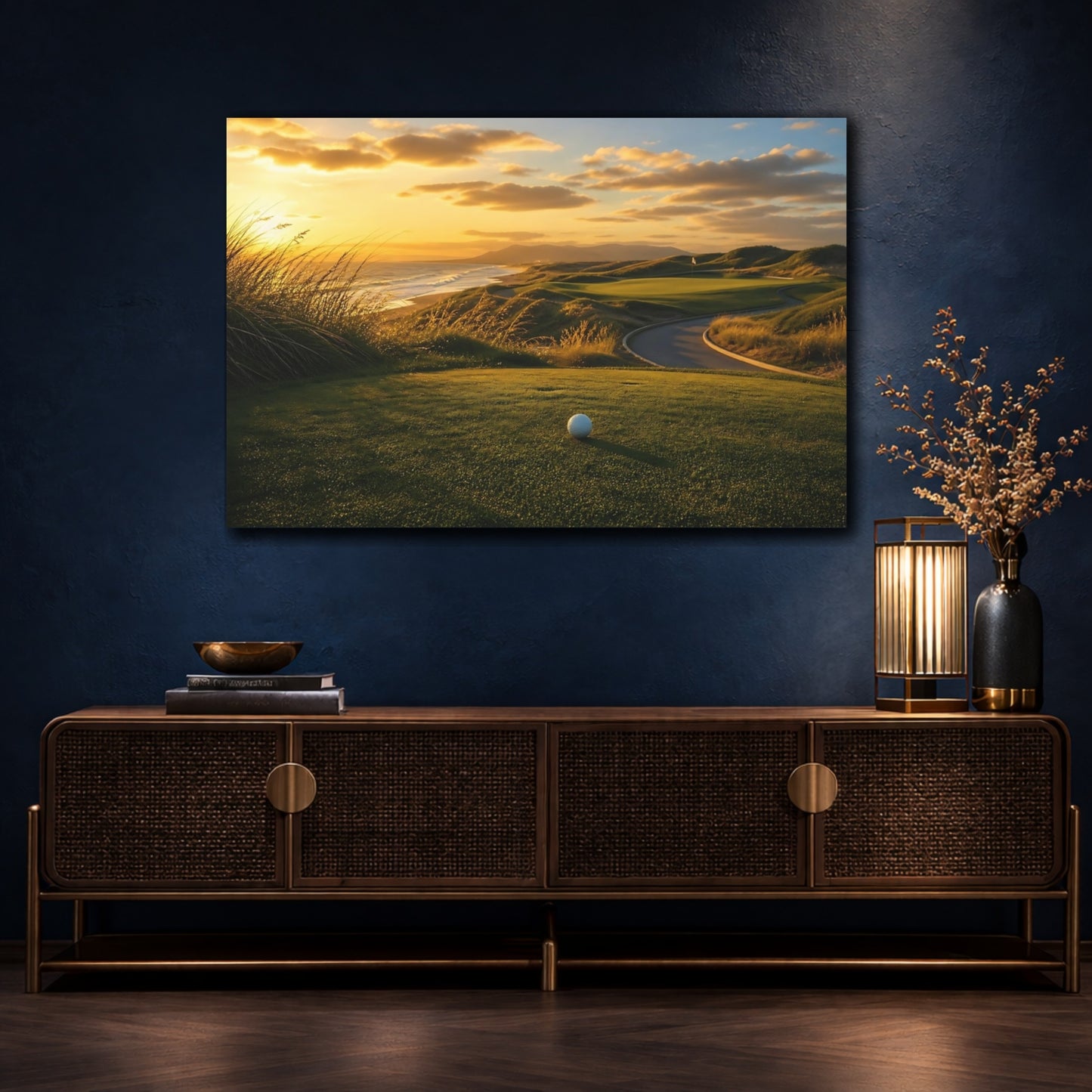 Mockup 4. Sports Golf Course Coastal Golf Sunset shown as canvas print