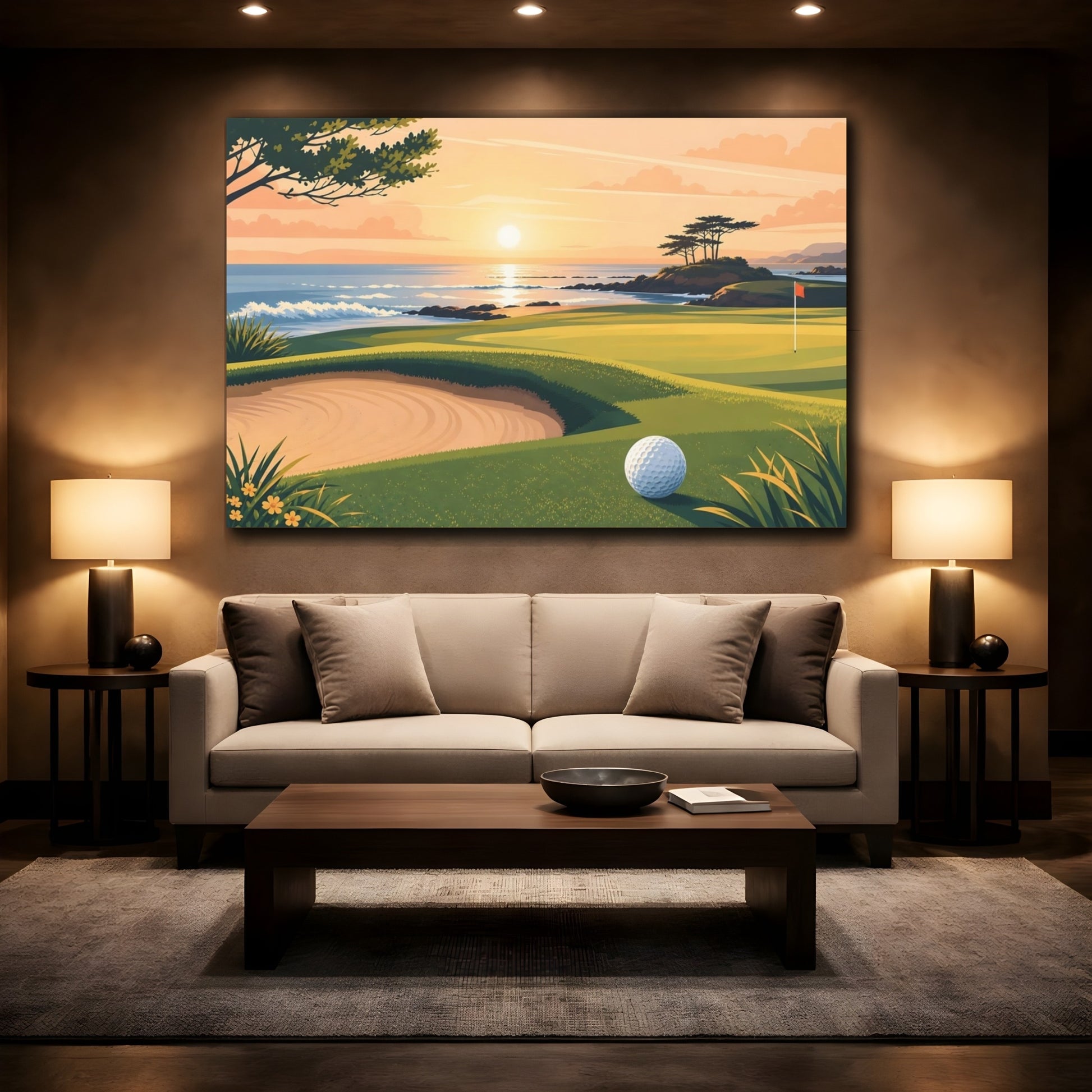 Mockup 2. Sports Golf Course Golf Course Sunset shown as canvas print