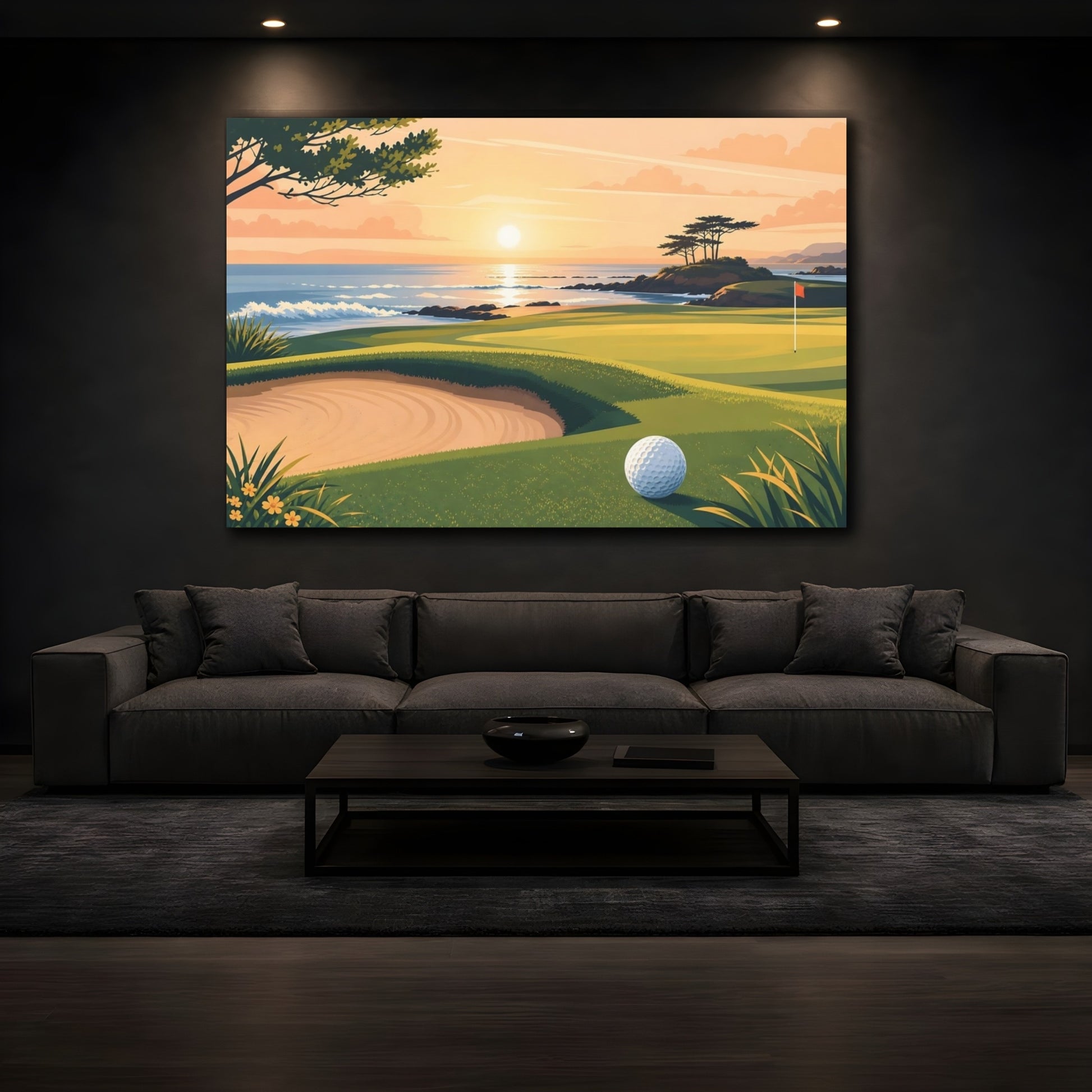 Mockup 3. Sports Golf Course Golf Course Sunset shown as canvas print