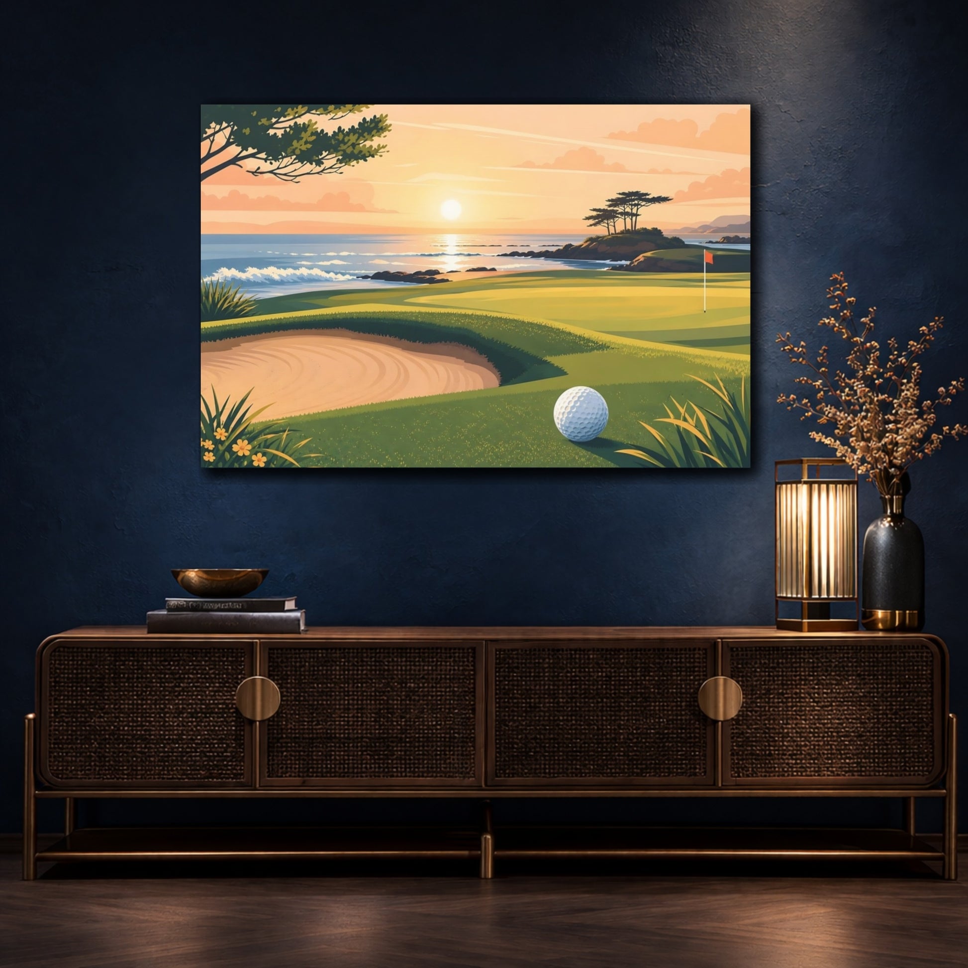 Mockup 4. Sports Golf Course Golf Course Sunset shown as canvas print