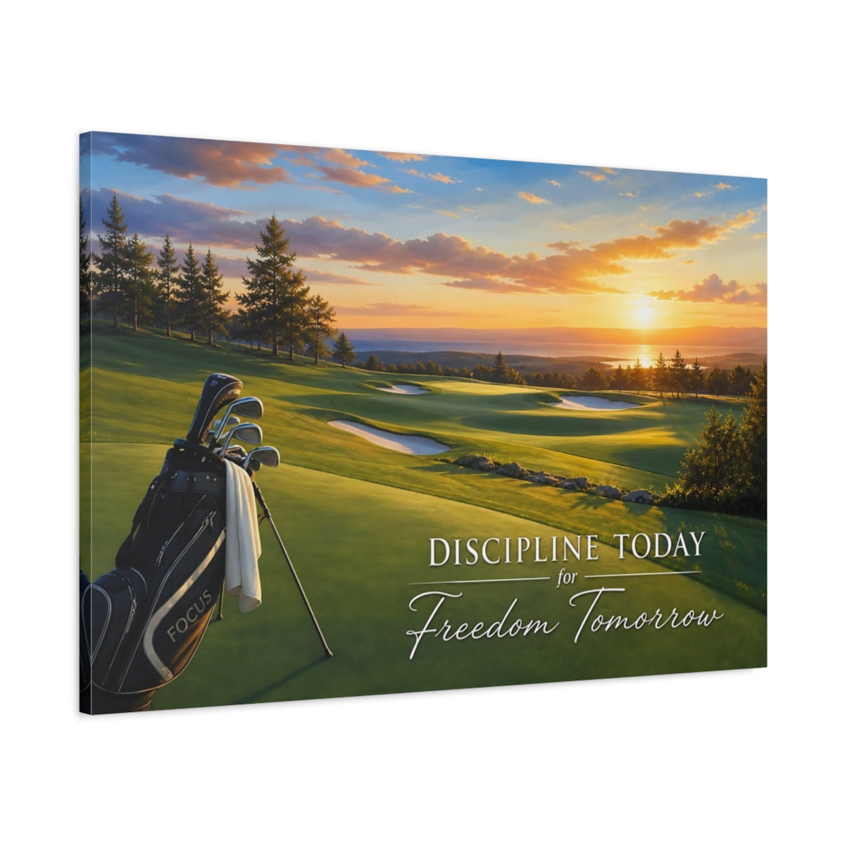 Main Mockup. Sports Golf Course Golf Sunset shown as canvas print