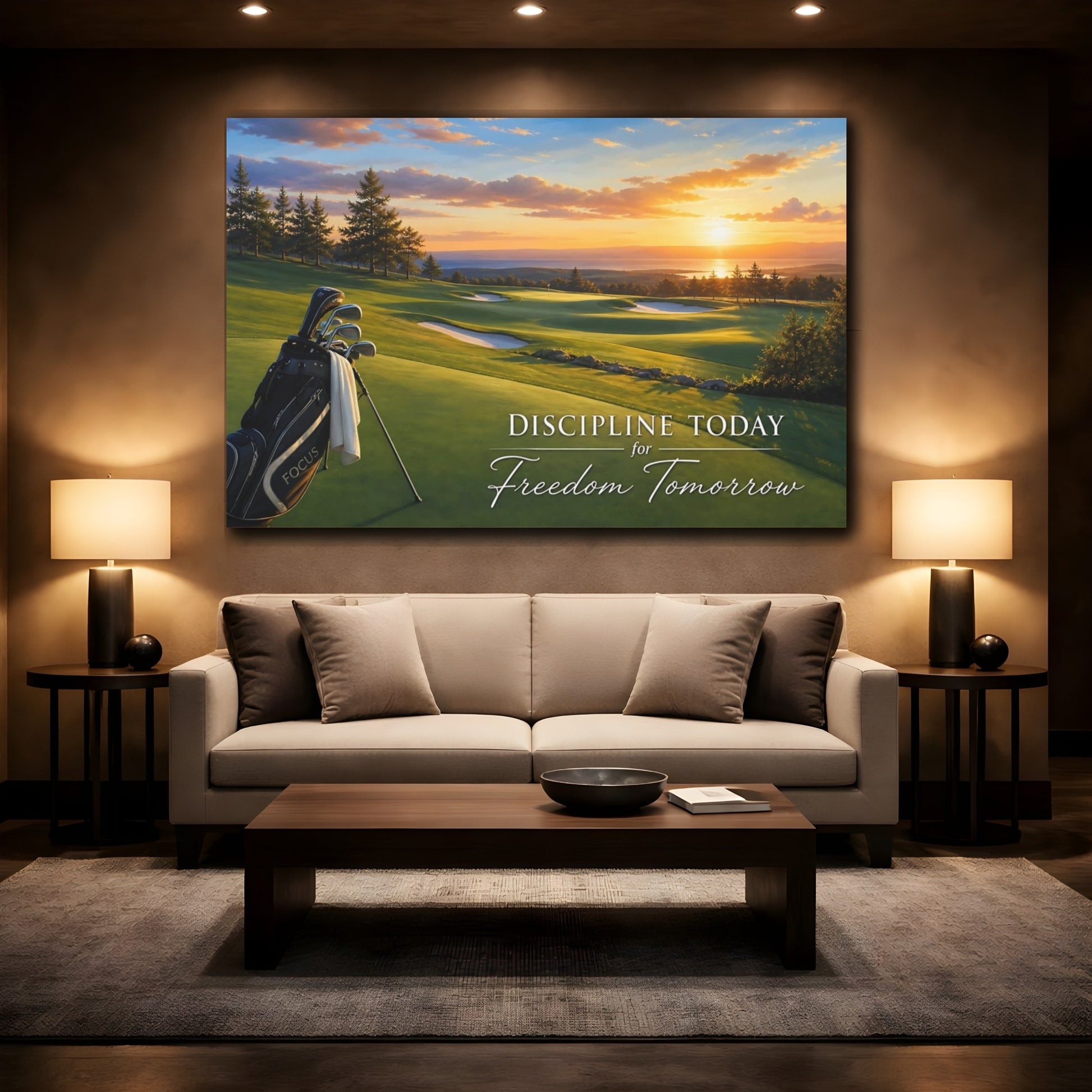 Mockup 2. Sports Golf Course Golf Sunset shown as canvas print