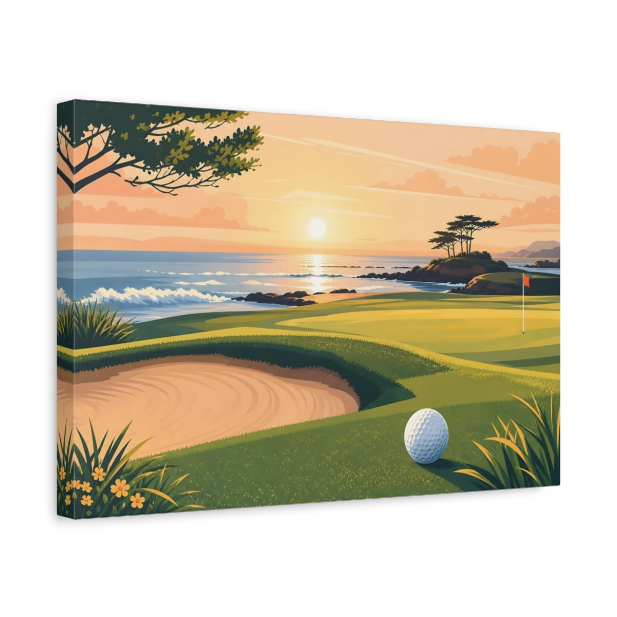 Side Mockup 4. Sports Golf Course Golf Course Sunset shown as canvas print