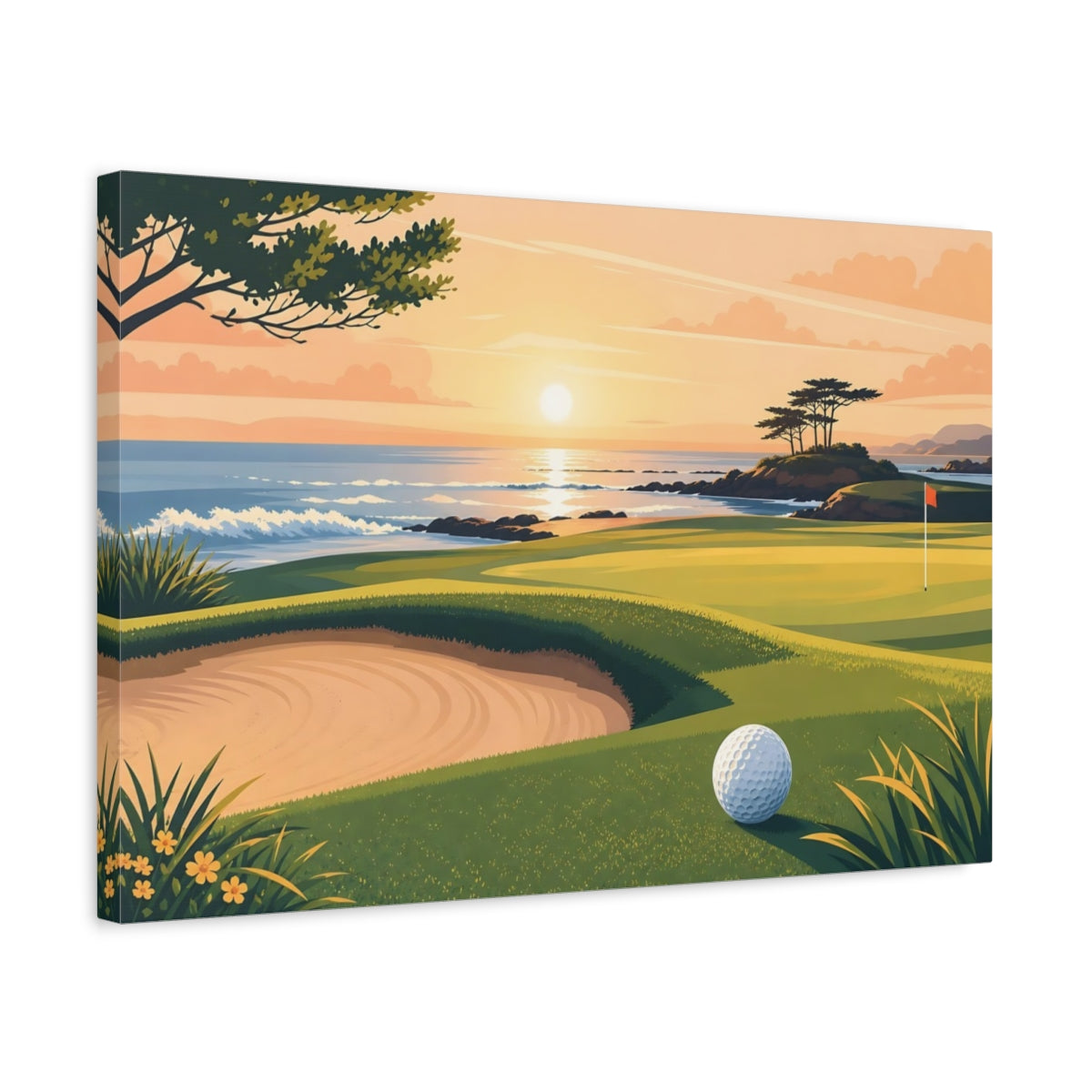 Side Mockup 3. Sports Golf Course Golf Course Sunset shown as canvas print