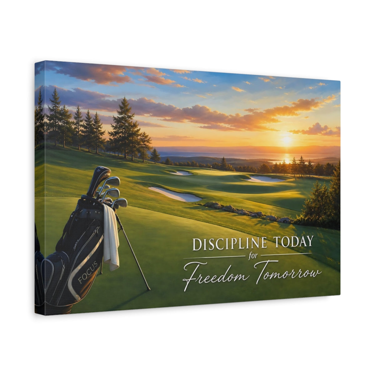 Side Mockup 4. Sports Golf Course Golf Sunset shown as canvas print