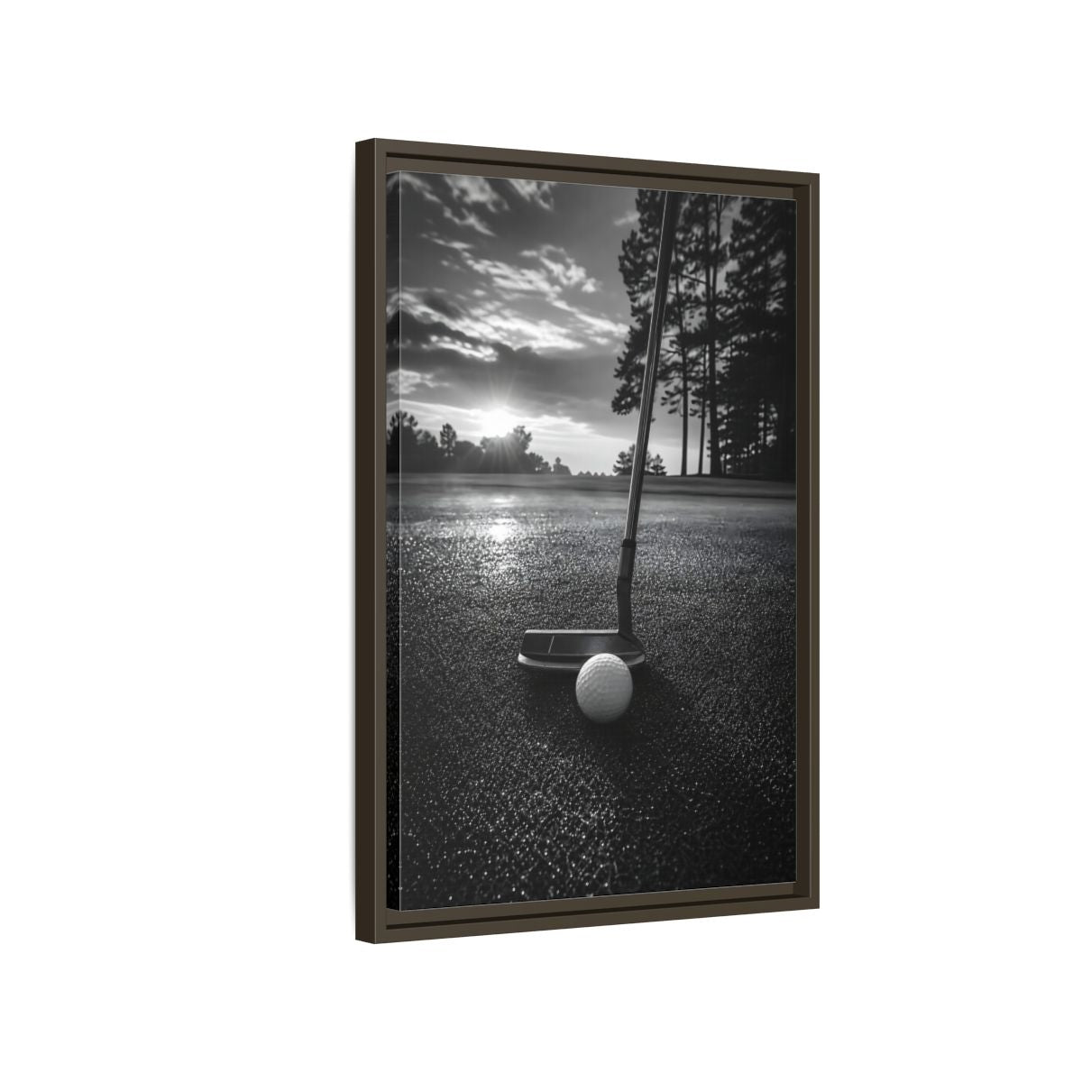 Side Mockup 2. Sports Golf Equipment Monochrome Golf shown as framed canvas print