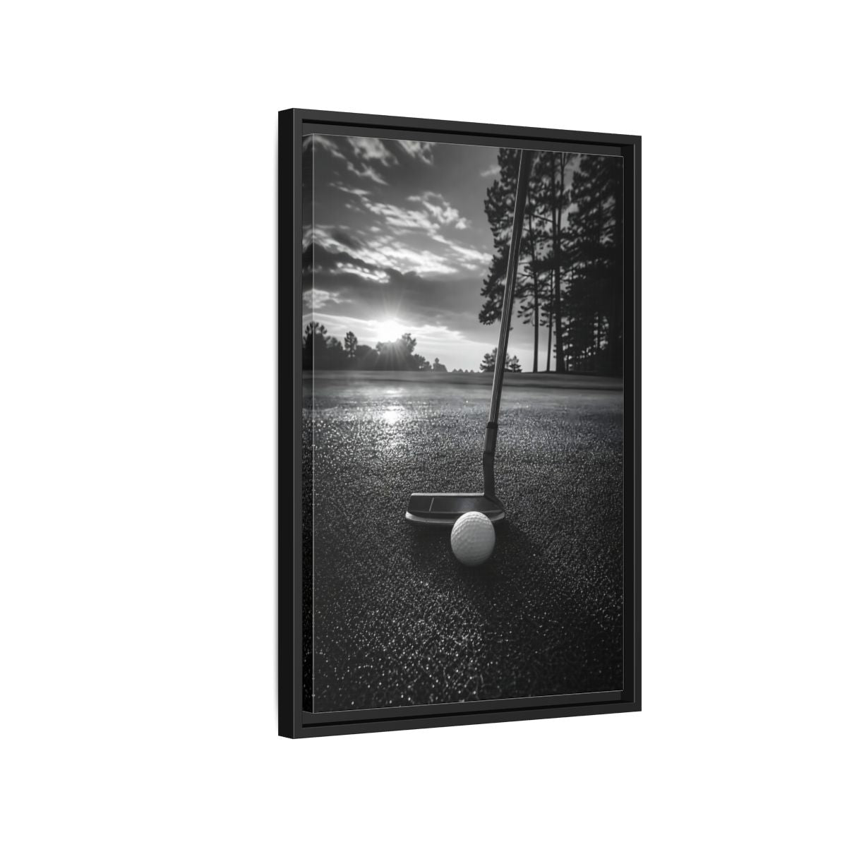 Side Mockup 3. Sports Golf Equipment Monochrome Golf shown as framed canvas print