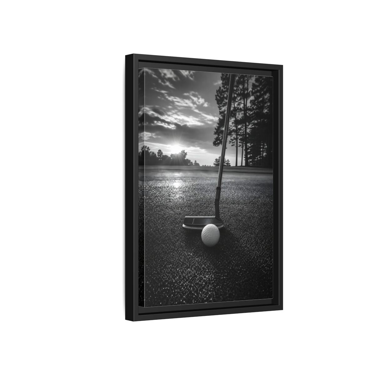 Side Mockup 6. Sports Golf Equipment Monochrome Golf shown as framed canvas print