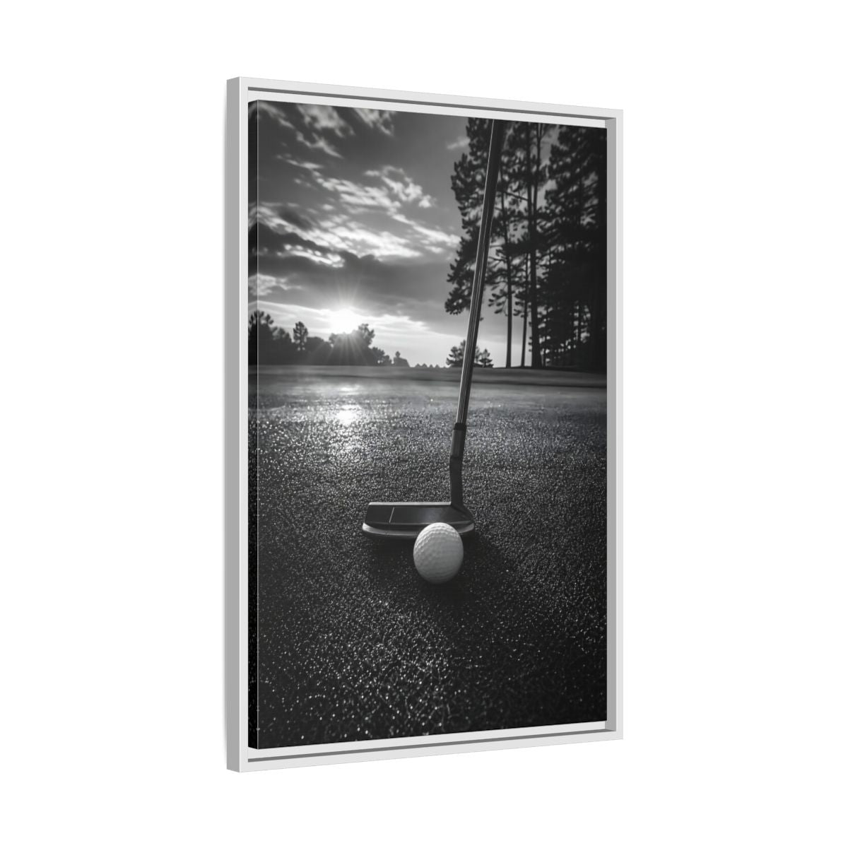 Side Mockup 10. Sports Golf Equipment Monochrome Golf shown as framed canvas print