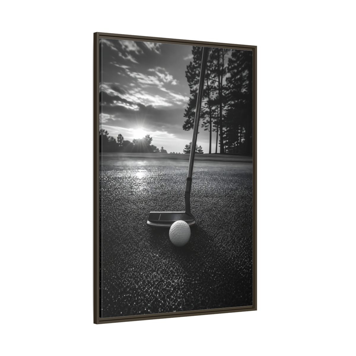 Side Mockup 8. Sports Golf Equipment Monochrome Golf shown as framed canvas print