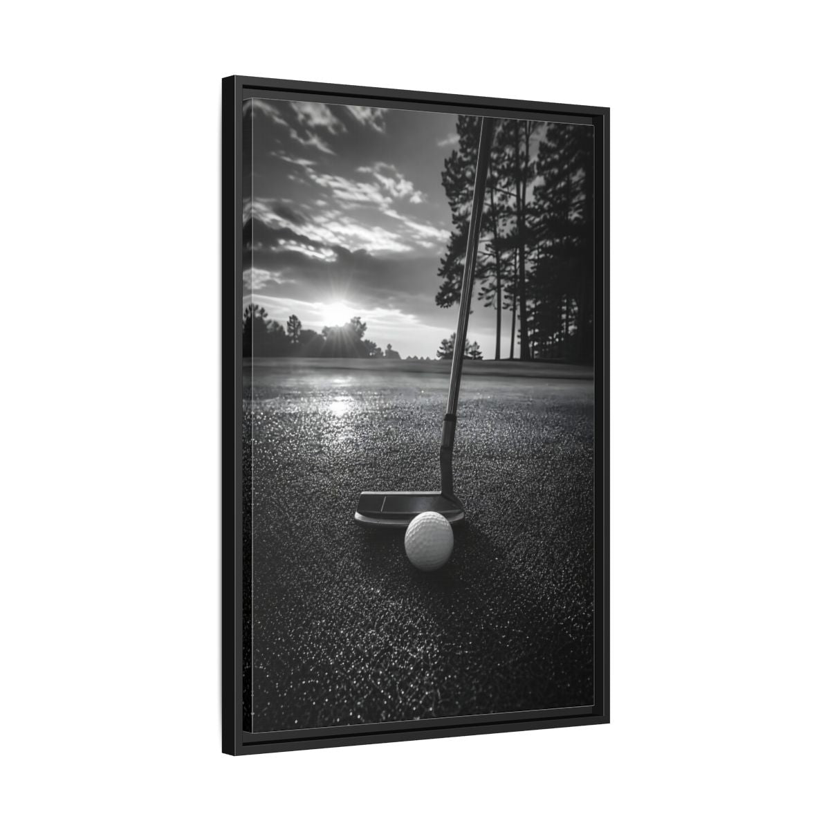 Side Mockup 14. Sports Golf Equipment Monochrome Golf shown as framed canvas print