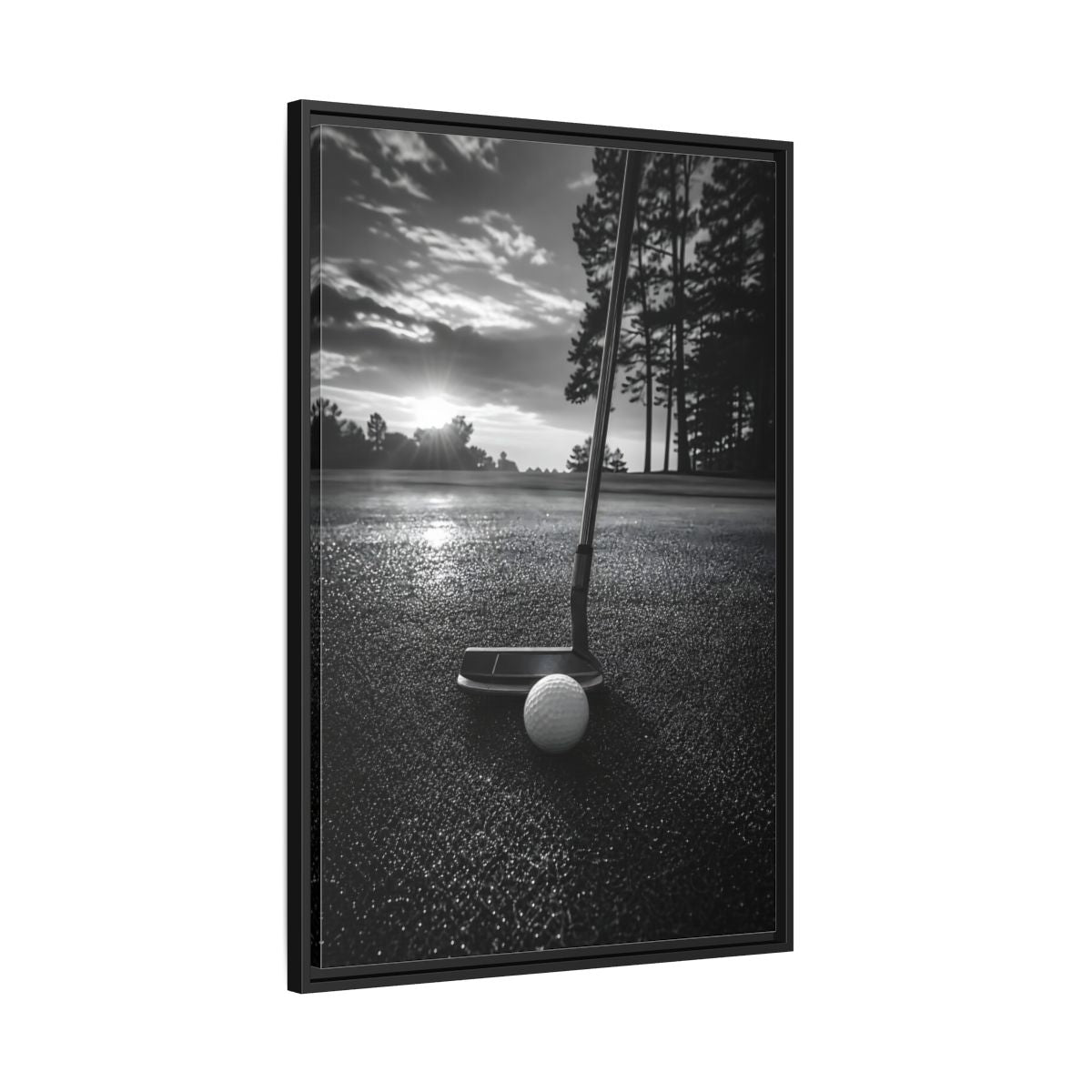 Side Mockup 13. Sports Golf Equipment Monochrome Golf shown as framed canvas print