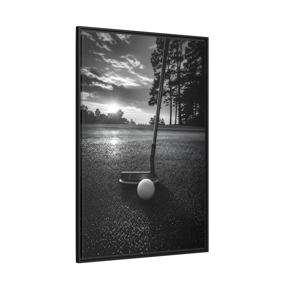 Side Mockup 12. Sports Golf Equipment Monochrome Golf shown as framed canvas print