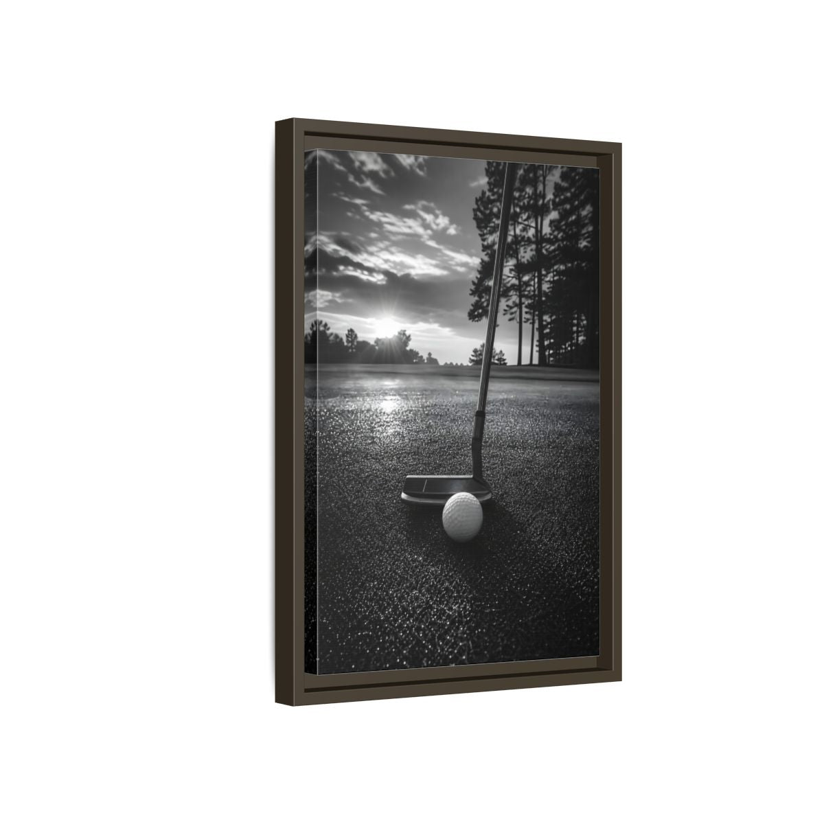 Side Mockup 5. Sports Golf Equipment Monochrome Golf shown as framed canvas print