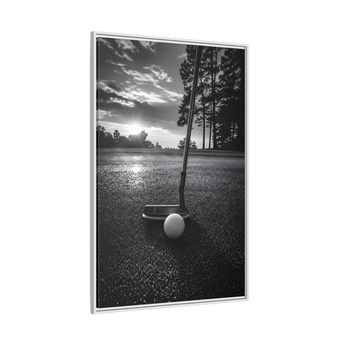 Side Mockup 7. Sports Golf Equipment Monochrome Golf shown as framed canvas print