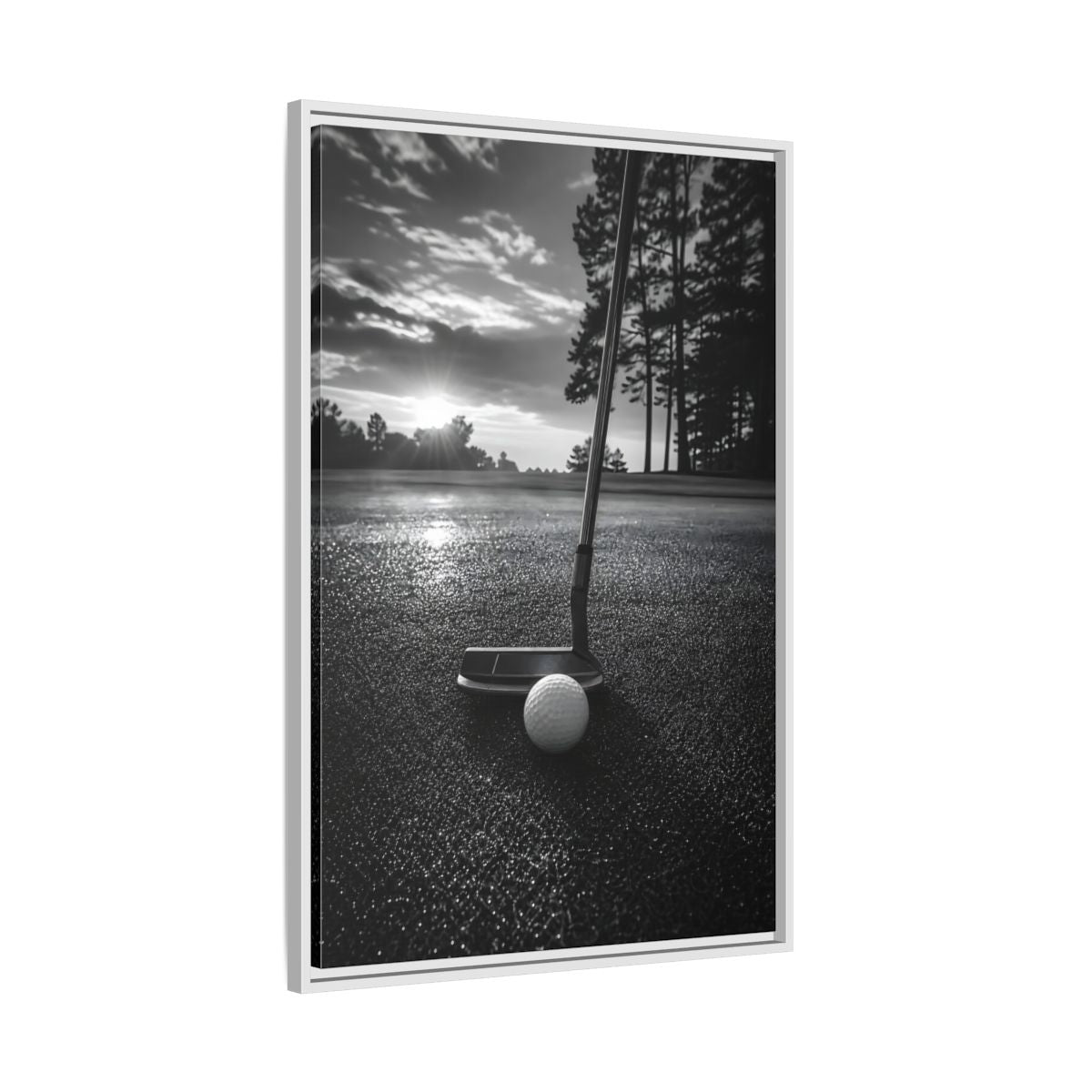 Side Mockup 9. Sports Golf Equipment Monochrome Golf shown as framed canvas print
