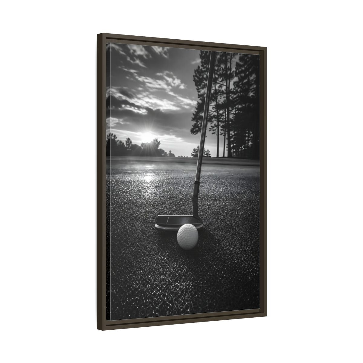 Side Mockup 11. Sports Golf Equipment Monochrome Golf shown as framed canvas print