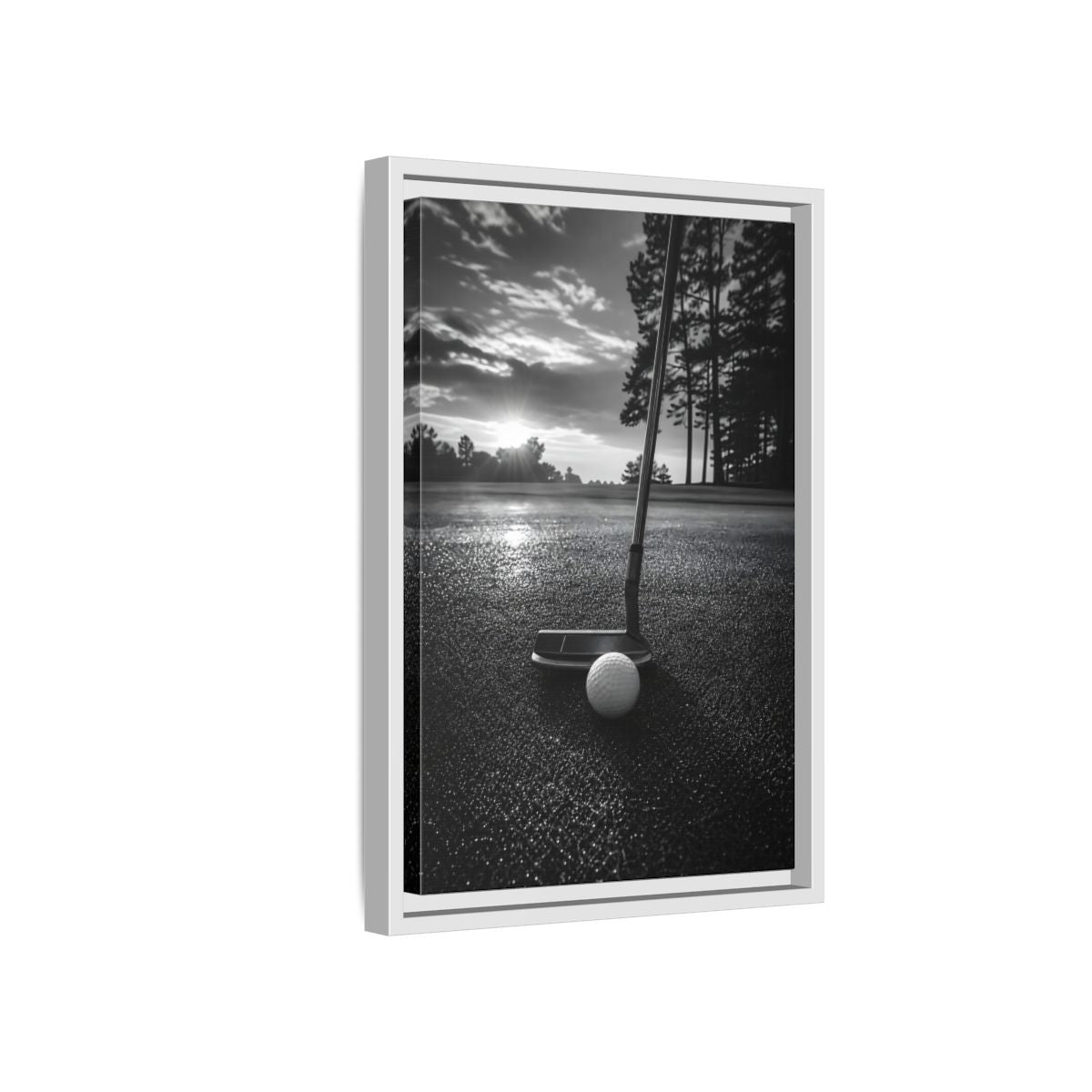 Side Mockup 4. Sports Golf Equipment Monochrome Golf shown as framed canvas print