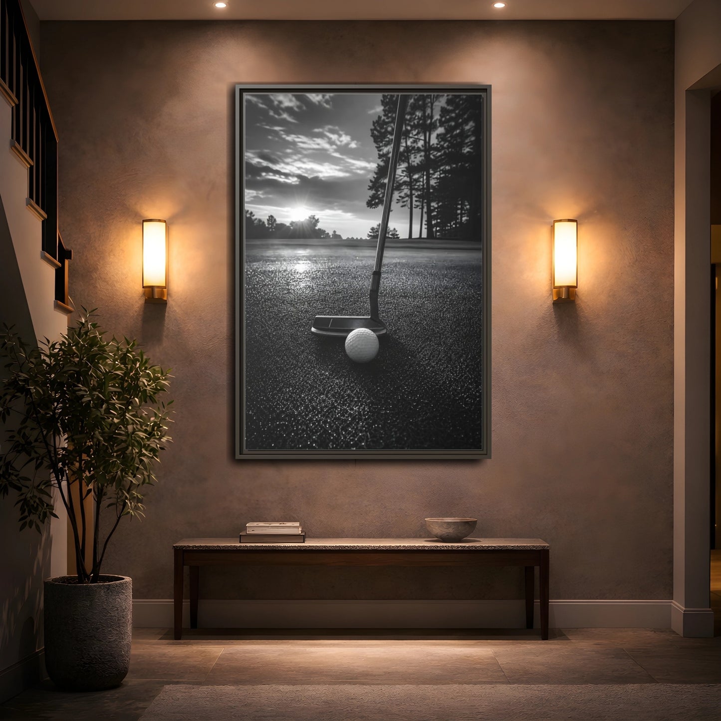 Mockup 2. Sports Golf Equipment Monochrome Golf shown as framed canvas print