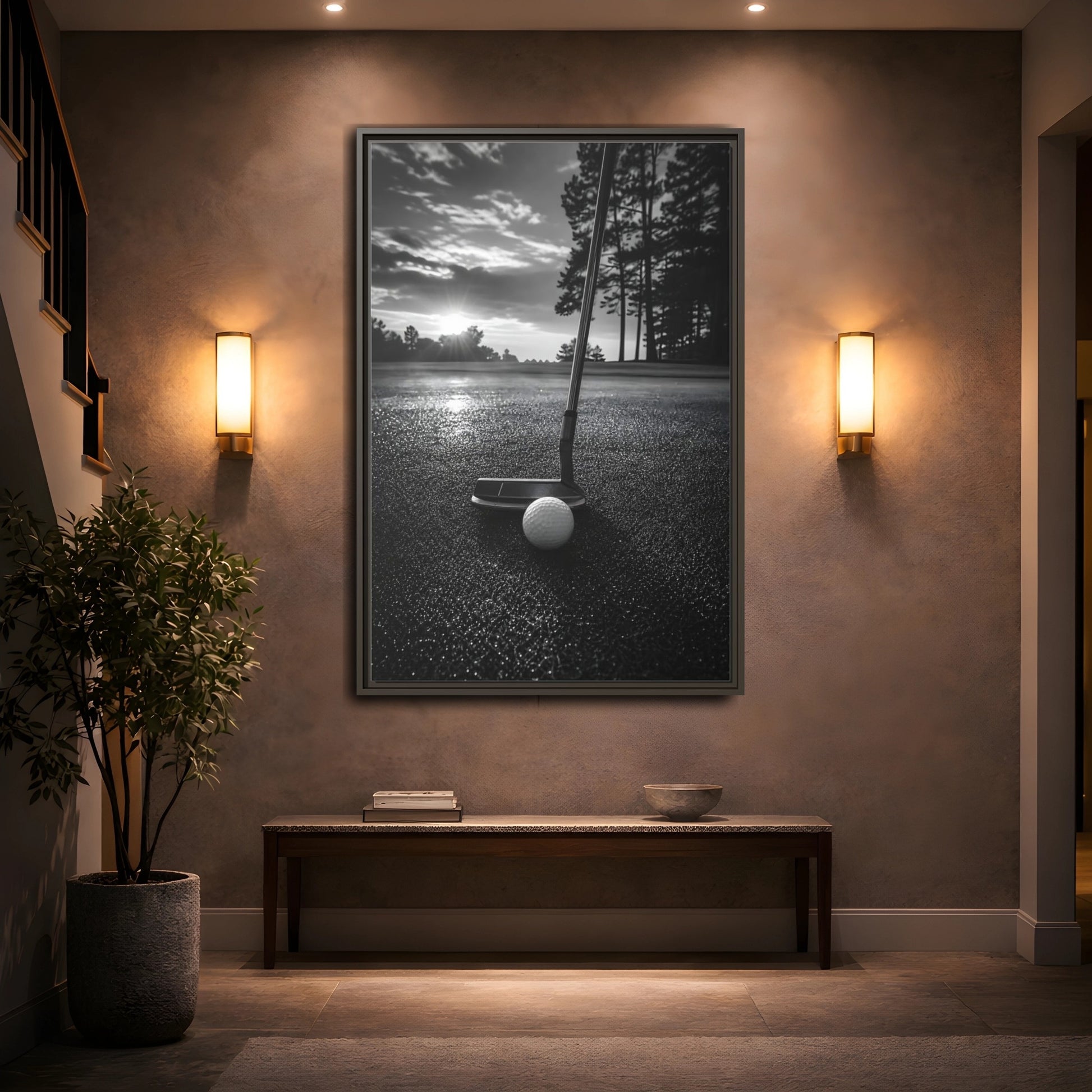 Mockup 2. Sports Golf Equipment Monochrome Golf shown as framed canvas print
