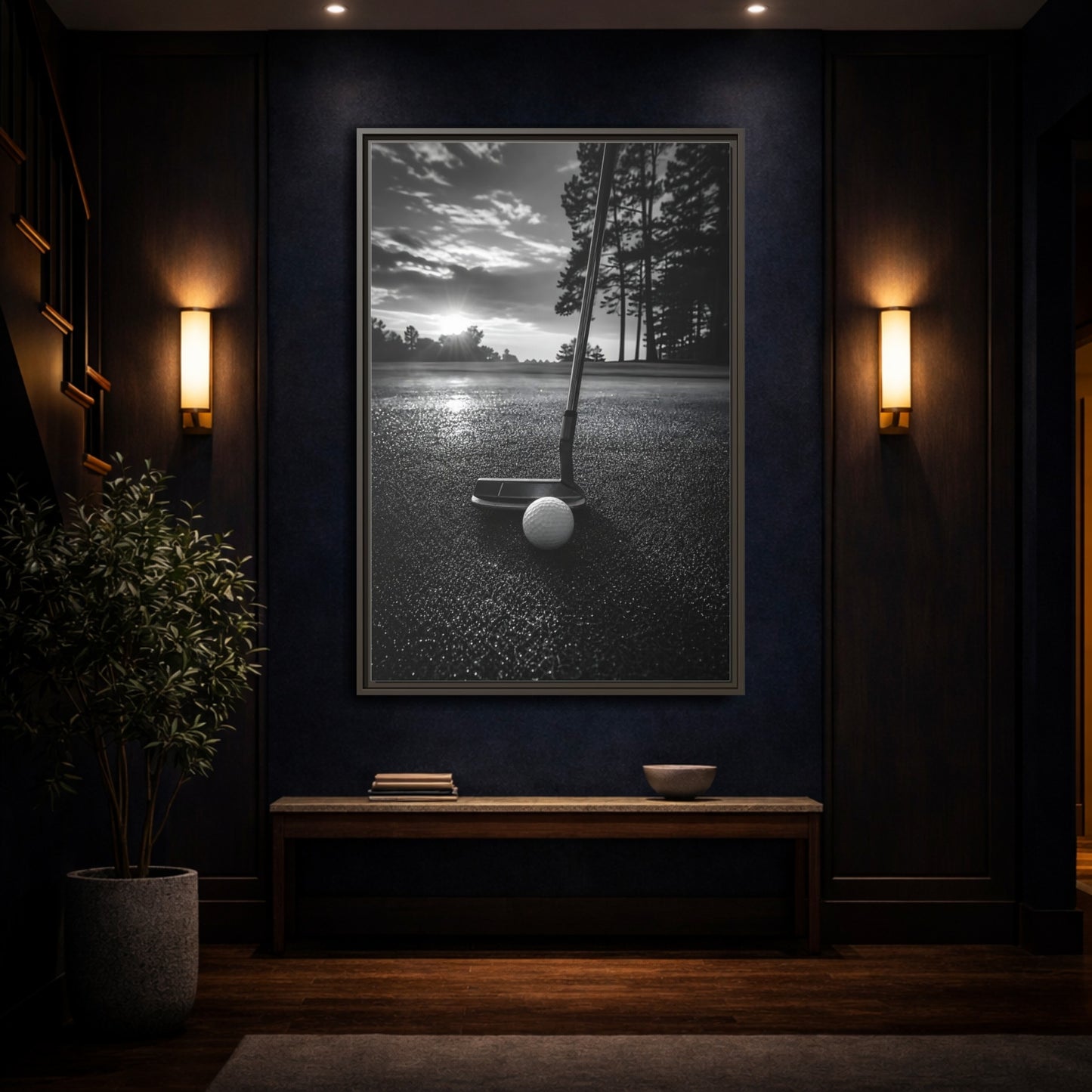 Mockup 4. Sports Golf Equipment Monochrome Golf shown as framed canvas print