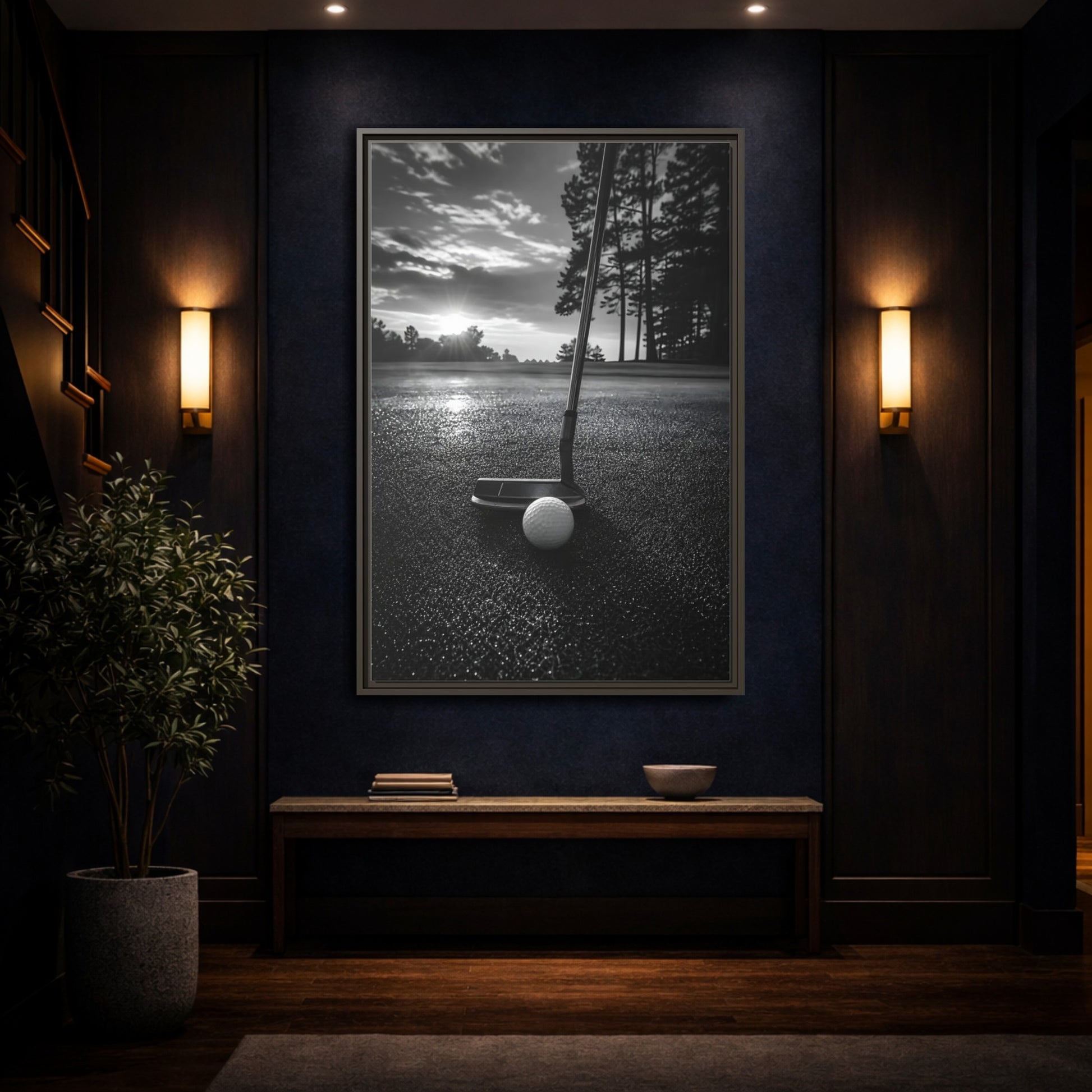 Mockup 4. Sports Golf Equipment Monochrome Golf shown as framed canvas print