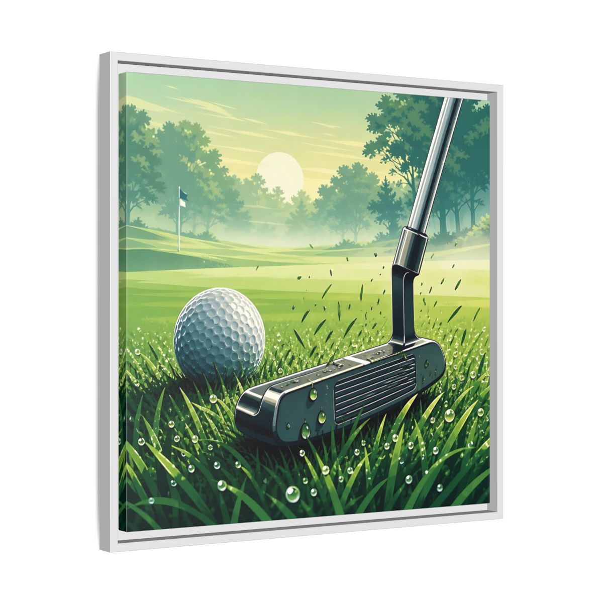 Side Mockup 26. Sports Golf Green Golf Course shown as framed canvas print