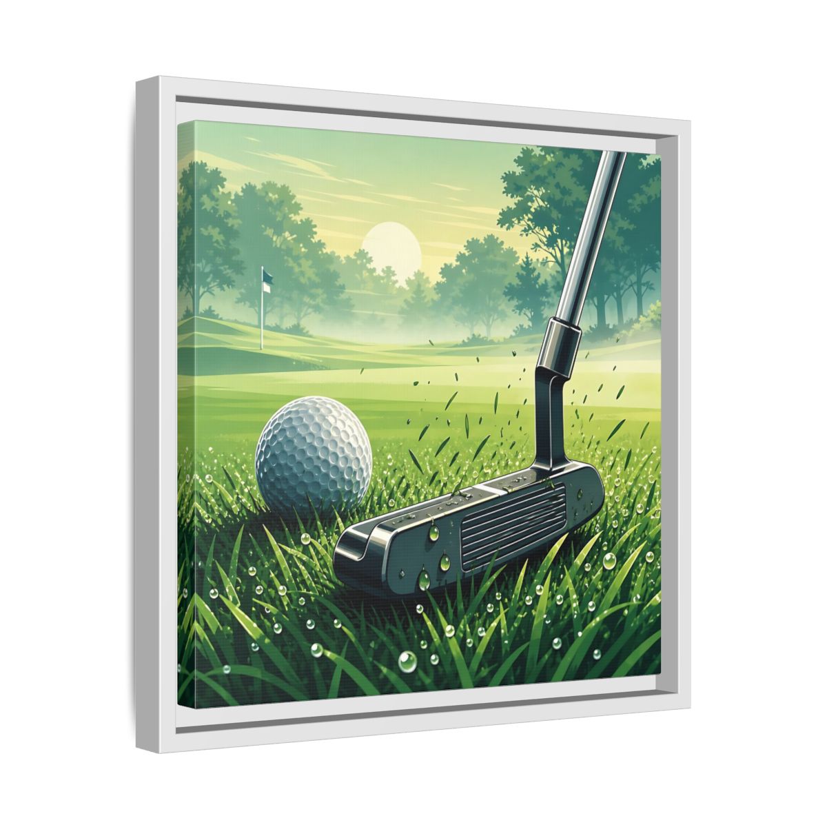 Side Mockup 28. Sports Golf Green Golf Course shown as framed canvas print