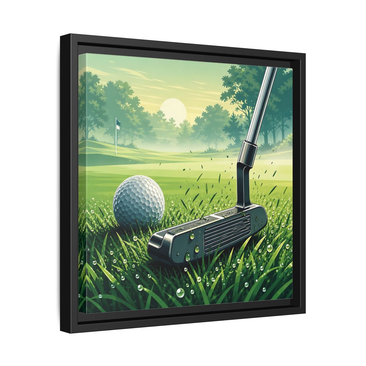 Side Mockup 32. Sports Golf Green Golf Course shown as framed canvas print