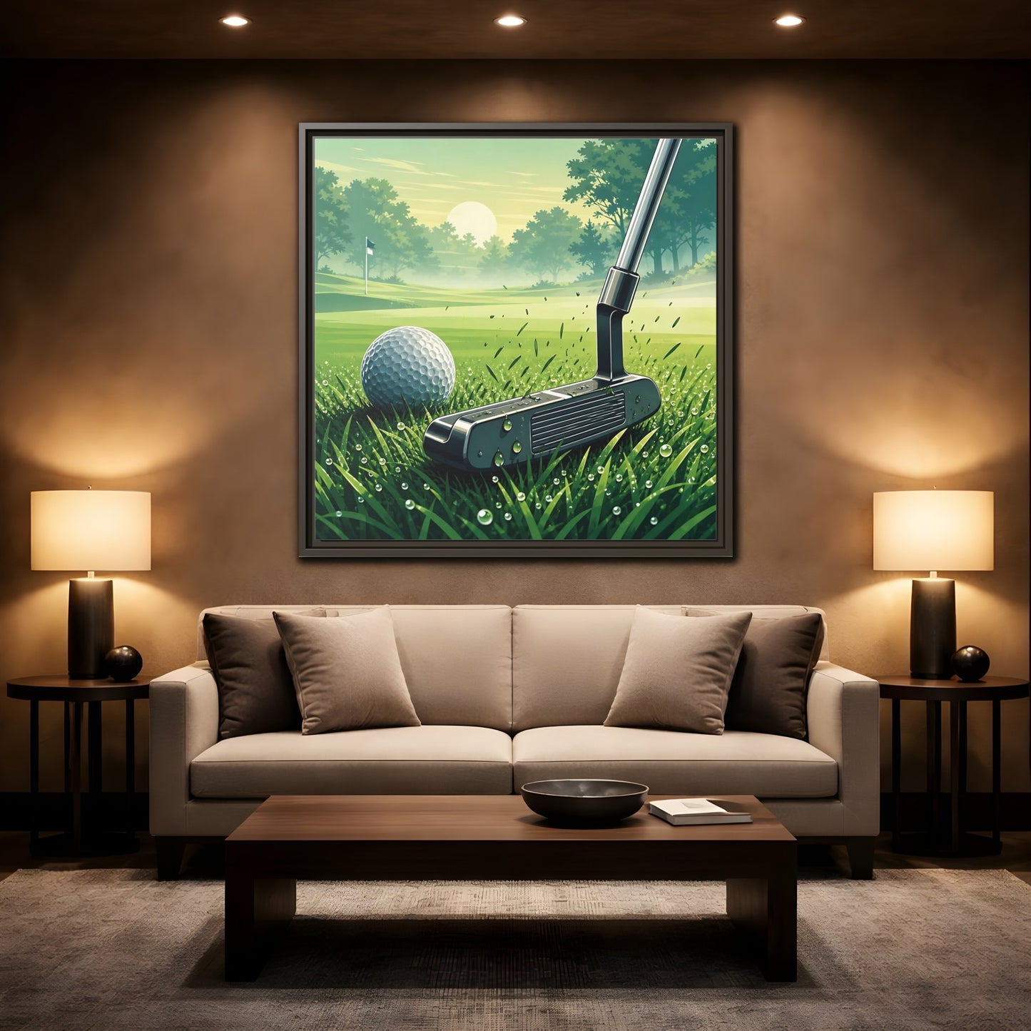 Mockup 2. Sports Golf Green Golf Course shown as framed canvas print