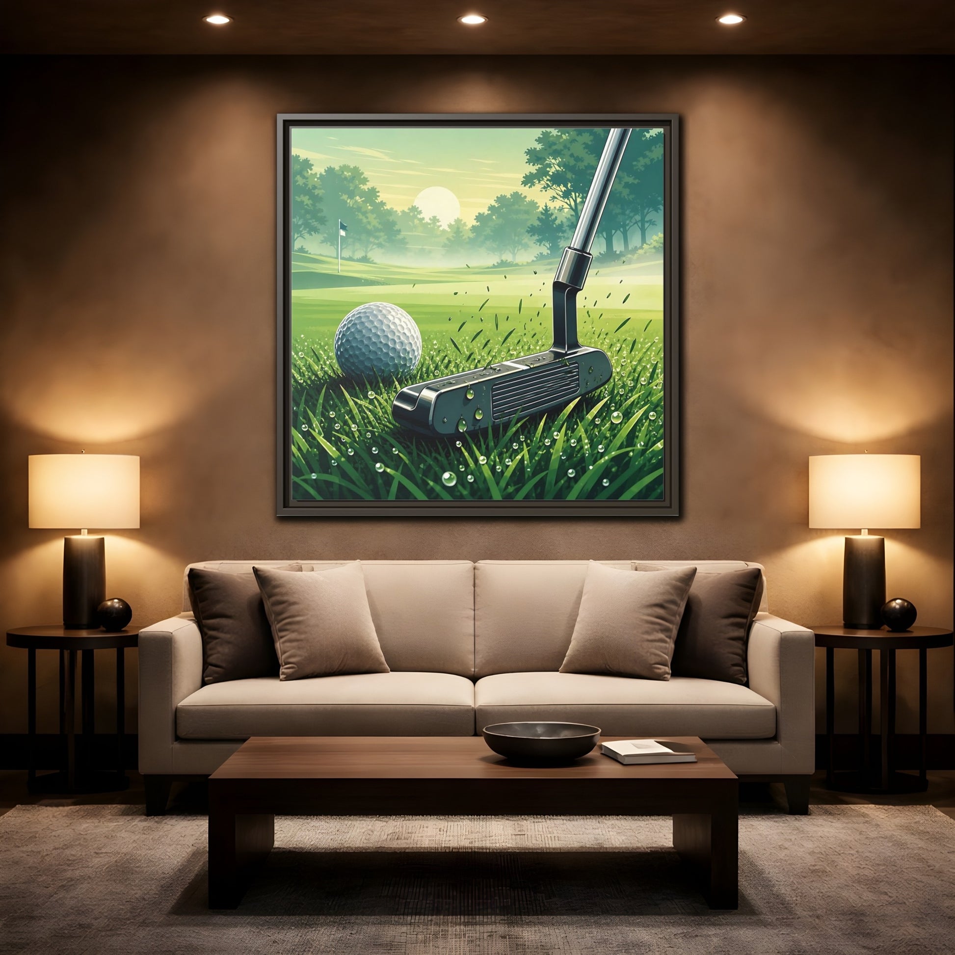 Mockup 2. Sports Golf Green Golf Course shown as framed canvas print