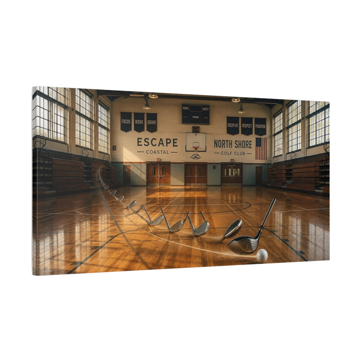 Main Mockup. Sports Golf Swing Sports Gym shown as canvas print