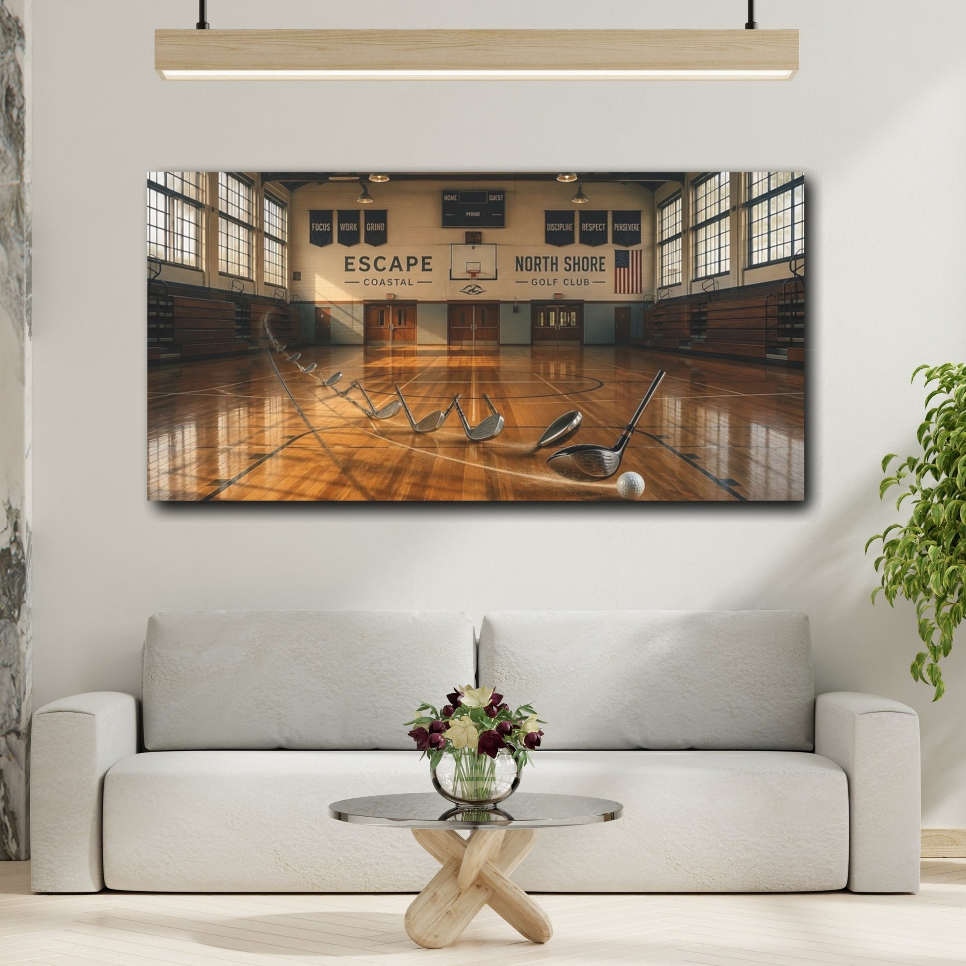 Mockup 2. Sports Golf Swing Sports Gym shown as canvas print