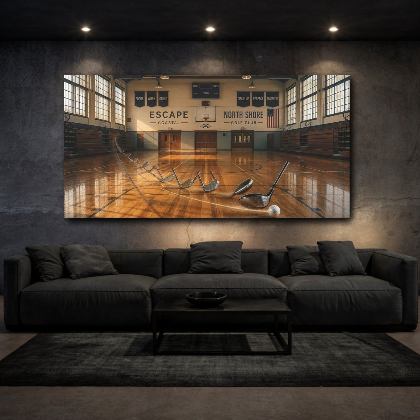 Mockup 3. Sports Golf Swing Sports Gym shown as canvas print