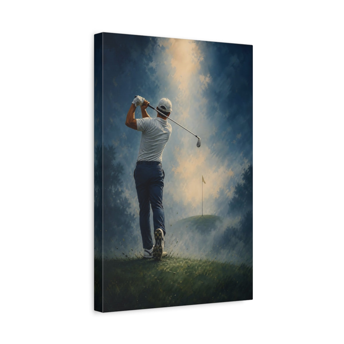 Side Mockup 4. Sports Golfer Blue Green Golf shown as canvas print