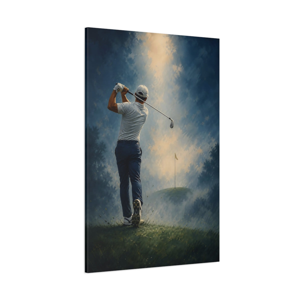 Side Mockup 1. Sports Golfer Blue Green Golf shown as canvas print