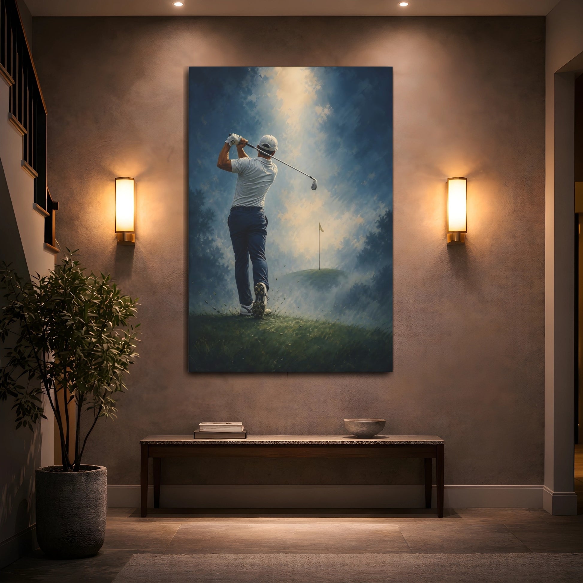 Mockup 2. Sports Golfer Blue Green Golf shown as canvas print