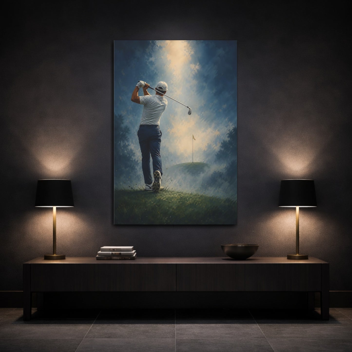Mockup 3. Sports Golfer Blue Green Golf shown as canvas print