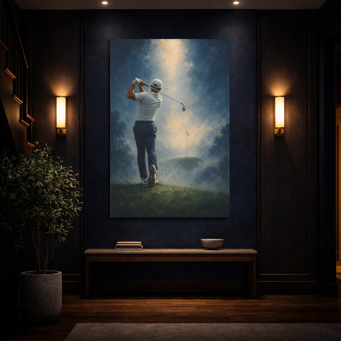 Mockup 4. Sports Golfer Blue Green Golf shown as canvas print