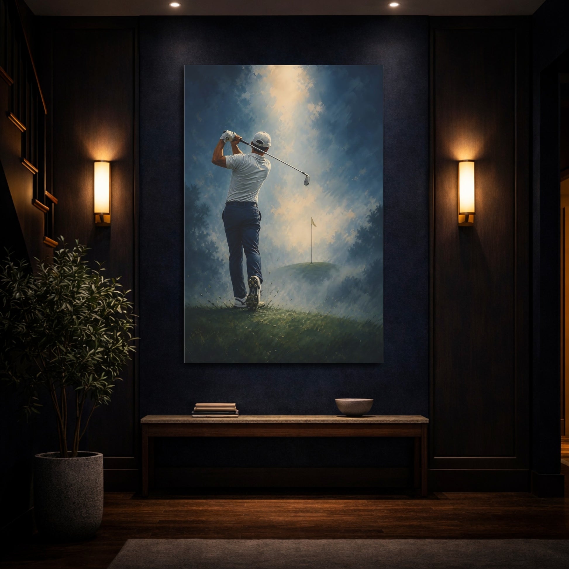 Mockup 4. Sports Golfer Blue Green Golf shown as canvas print