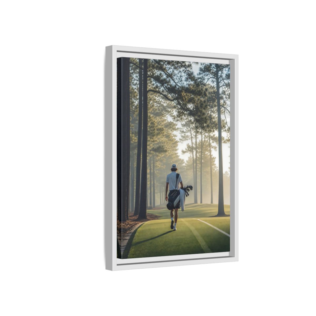 Side Mockup 4. Sports Golfer Misty Golf Course shown as framed canvas print