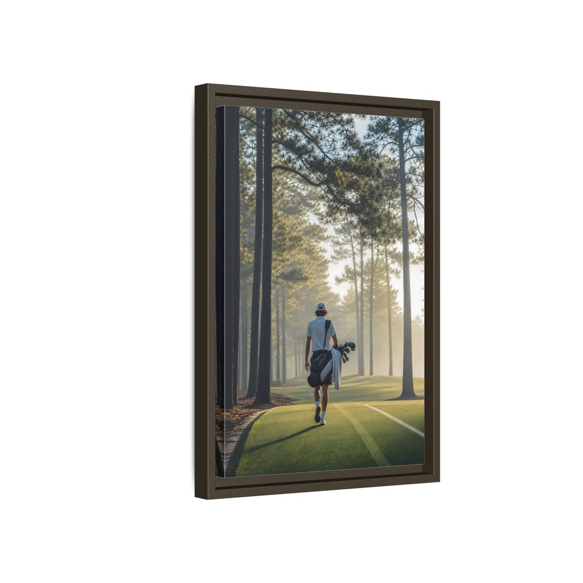 Side Mockup 5. Sports Golfer Misty Golf Course shown as framed canvas print